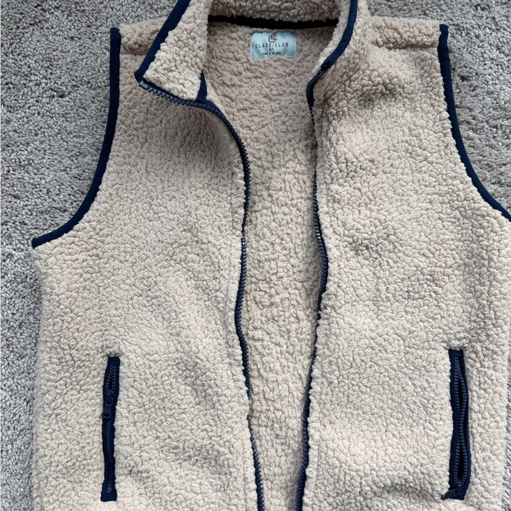 Class Club Cream Sherpa Vest with Navy Trim
